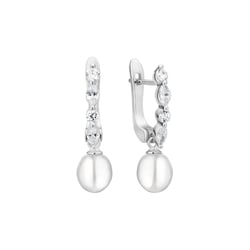 Stříbrné jednoduché visací náušnice s perlou a zirkony Vanda