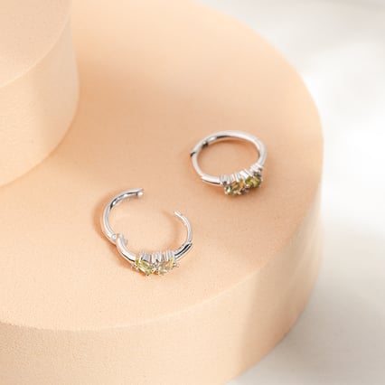 Stříbrné cluster kruhové náušnice s topazy, quartzy a olivíny Limone