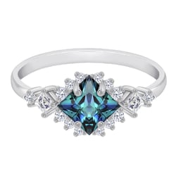 Zásnubní prsten s princess alexandritem a moissanity Medrie