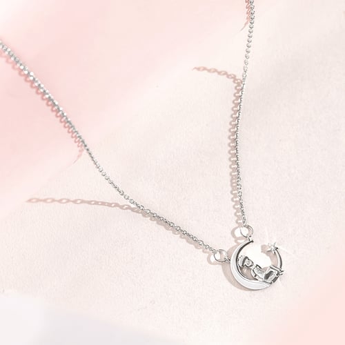 Stříbrný náhrdelník ve tvaru měsíčku s diamantem Malý princ