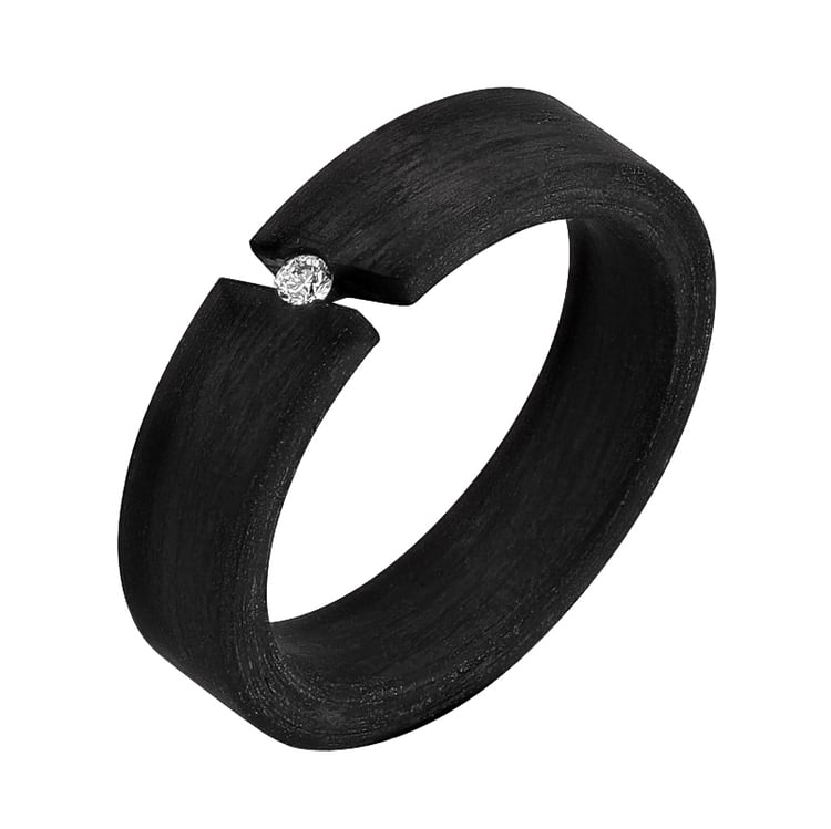 Ploché karbonové snubní prsteny s diamantem Sammu 125068