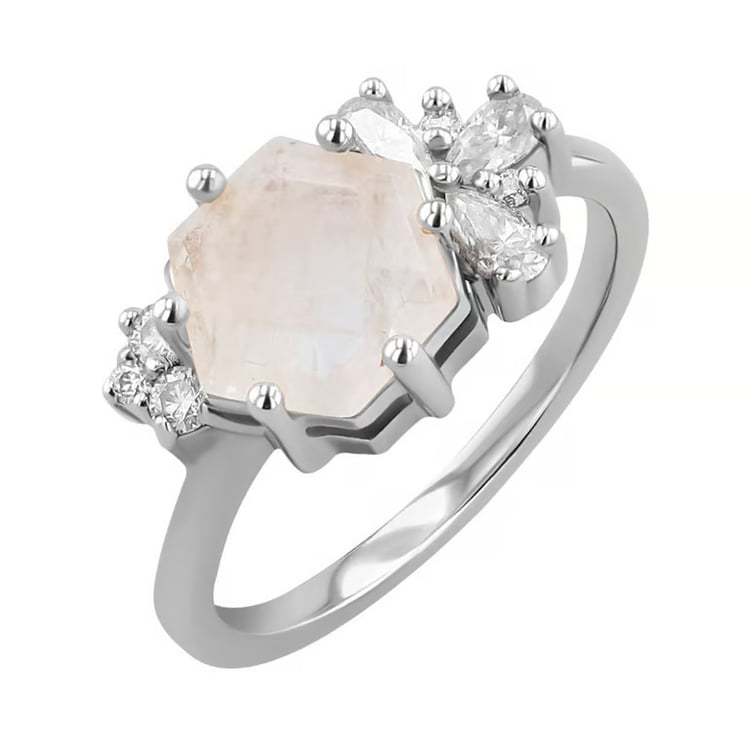 Rozvodový prsten s měsíčním kamenem a moissanity Anita 164739