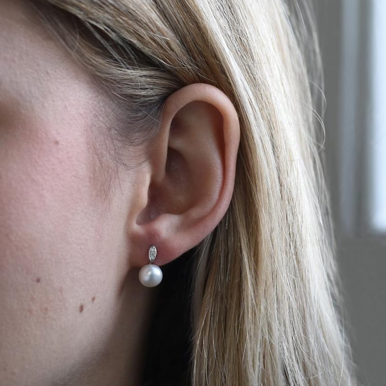 Perlové náušnice s diamanty ze zlata 50184