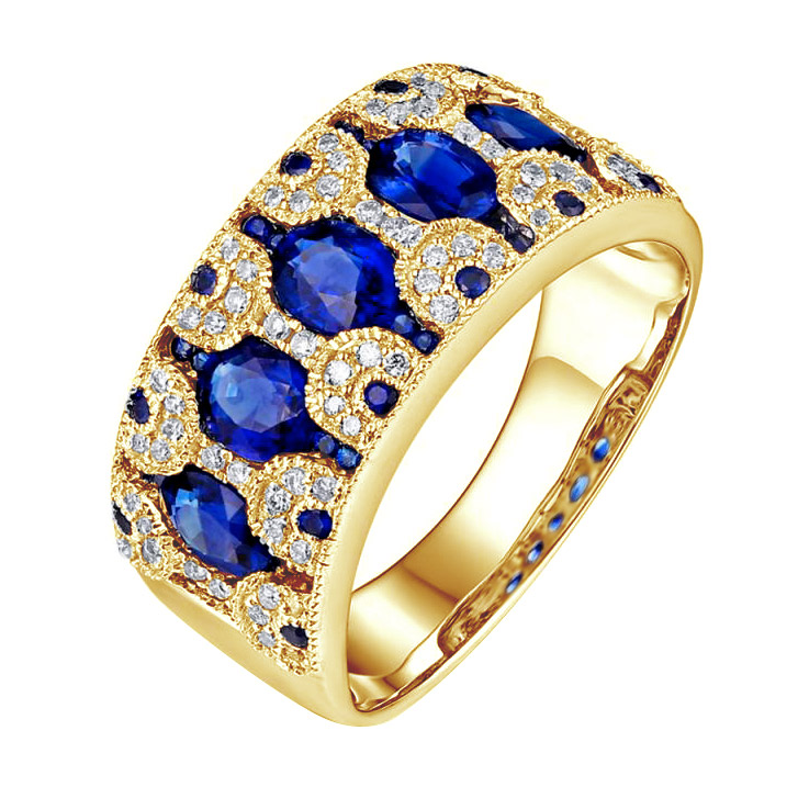 Zlatý prsten se safíry a diamanty 79231