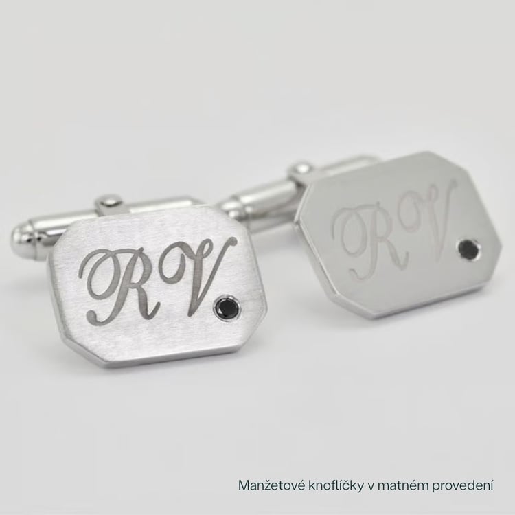Stříbrné manžetové knoflíčky s gravírem a černými diamanty Meissa 165884