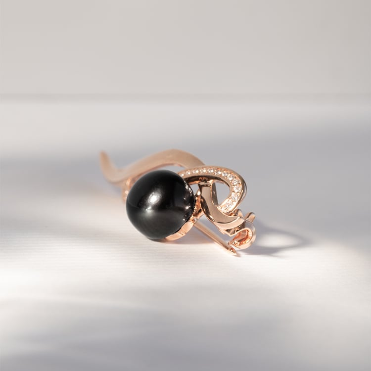 Pozlacená brož s černou perlou a zirkony Otmar 121370