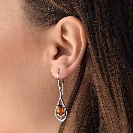 Visací stříbrné náušnice s jantary Lexy