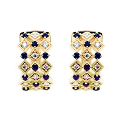 Zlaté kruhové náušnice s lab-grown diamanty a safíry Solveig