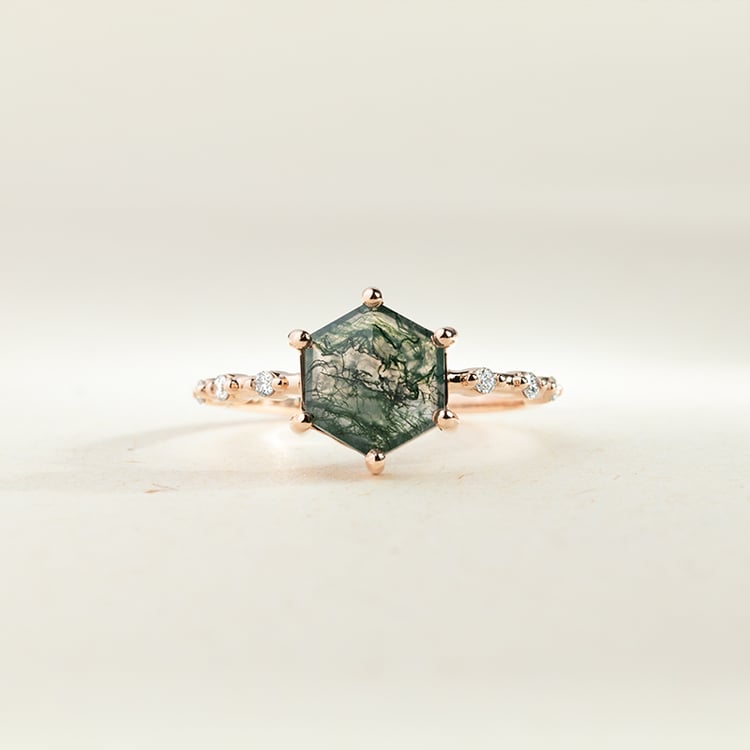 Jedinečný prsten s mechovým achátem Sally 146266