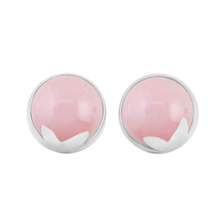 Náušnice s cabochon růžovými opály z bílého zlata