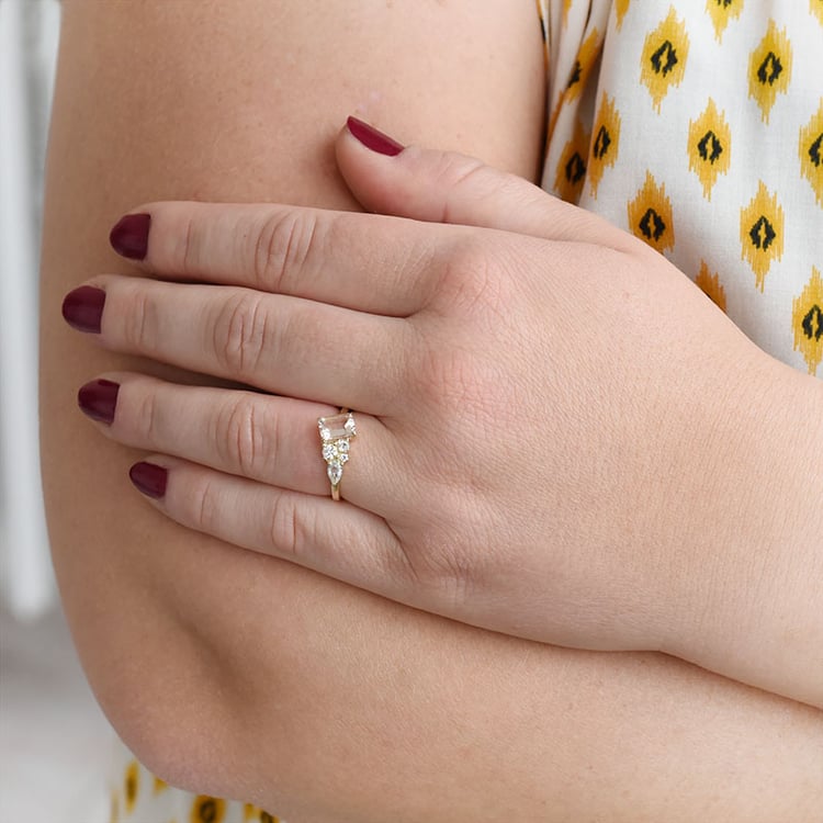 Cluster prsten s morganity, diamantem a safírem 88523