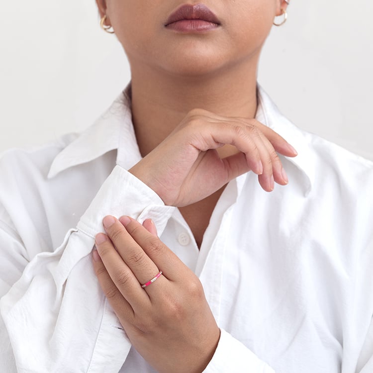 Růžový keramický prsten s diamanty Nola 128752