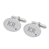 Stříbrné manžetové knoflíčky s gravírem a modrými diamanty Rigel