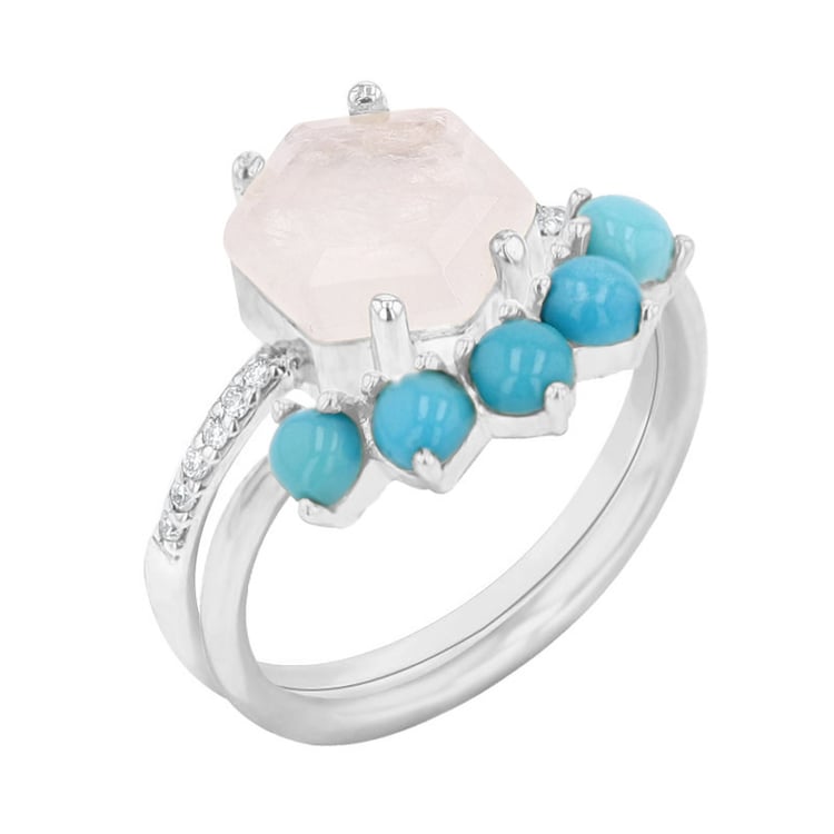 Set prstenů ze zlata s měsíčním kamenem a tyrkysy Riaz