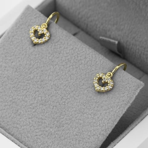 Zlaté dětské náušnice srdíčka s lab-grown diamanty Adeliza