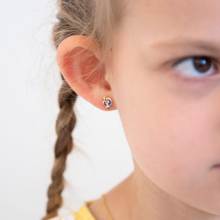 Zlaté dětské šroubovací náušnice s jednorožci Brenna 108280