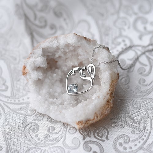 Přívěsek matka a dítě s akvamarínem a diamantem Ella