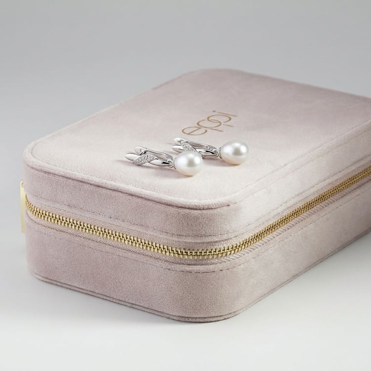 Stříbrné visací náušnice s perlou a zirkony Tahir 166306