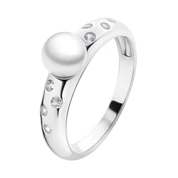 Stříbrný prsten s bílou perlou a zirkony Shad