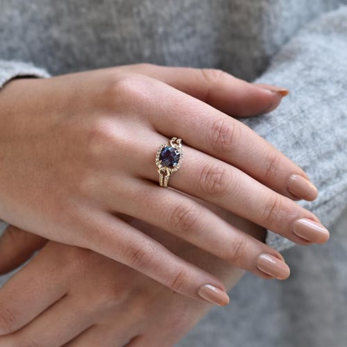 Prsten s alexandritem a lab-grown diamanty Odran