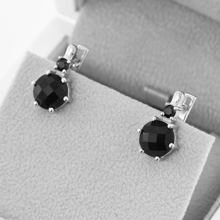 Stříbrné visací náušnice s onyxy 48999
