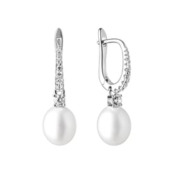 Stříbrné náušnice s perlami a zirkony Fauna