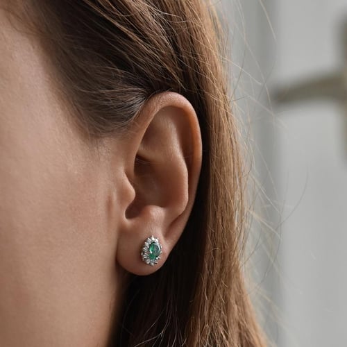 Zlaté smaragdové náušnice s diamanty Mariell