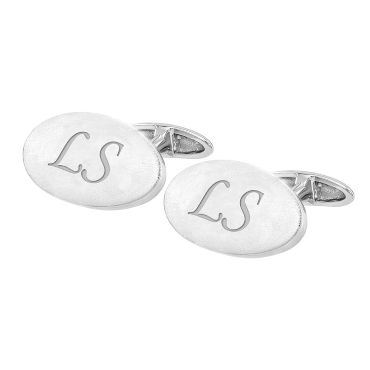 Oválné platinové manžetové knoflíčky s gravírem Vitorio