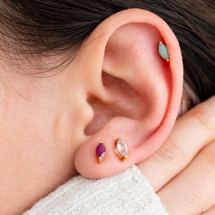 Minimalistické stříbrné náušnice s růžovými ametysty Andine