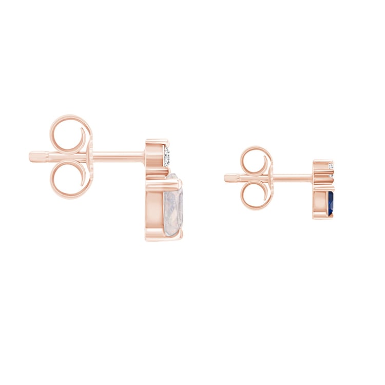 Náušnice s měsíčním kamenem, safírem a diamanty z růžového zlata 89896