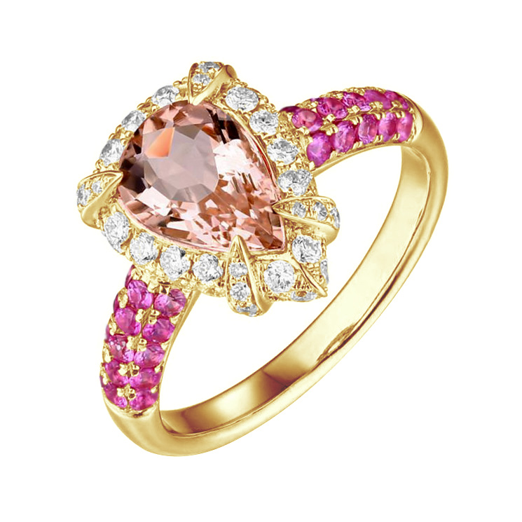 Morganitový zlatý prsten se safíry a diamanty Mogens 86646