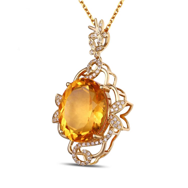 Zlatý náhrdelník s citrínem a diamanty Beldah 7662