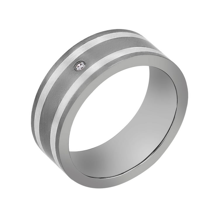 Snubní prsteny z titanu a stříbra s diamantem Javier 108491