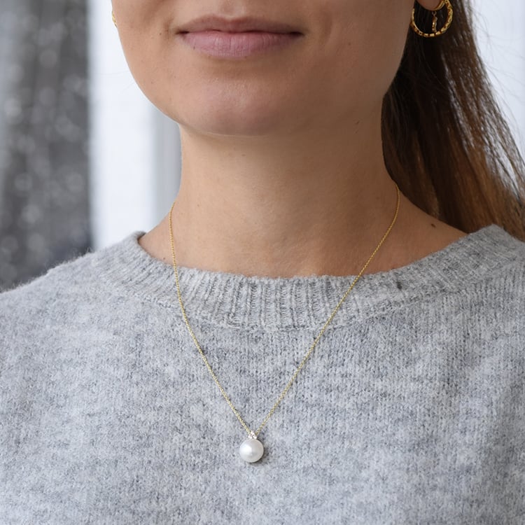 Romantický zlatý přívěsek s perlou a zirkony 61501