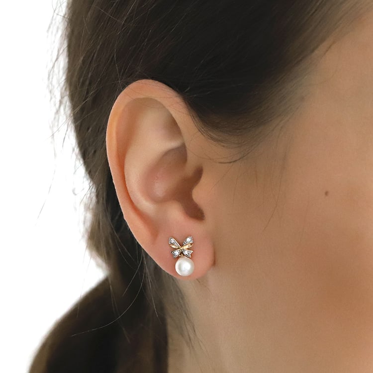 Náušnice se zlatými mašlemi a zirkony 74122