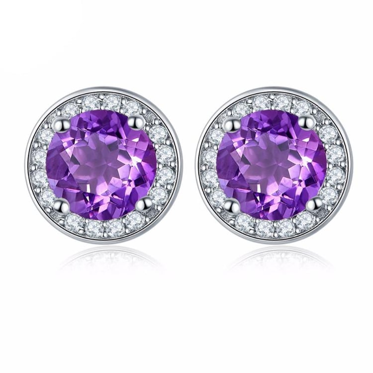 Stříbrné náušnice s ametysty a zirkony Zirya