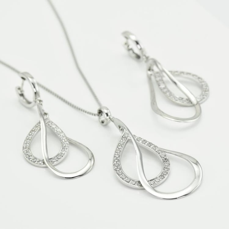 Stylová stříbrná kolekce zdobená zirkony 13057