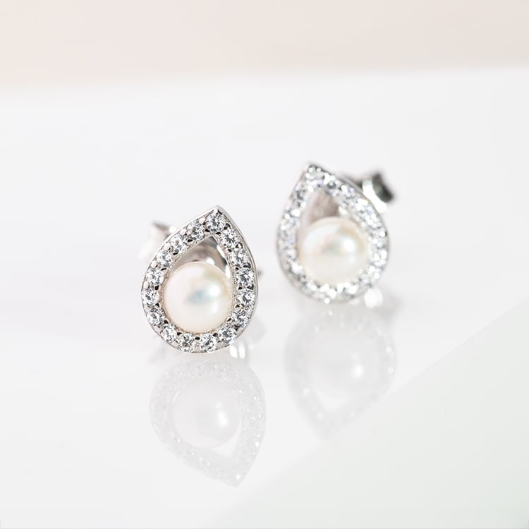 Perlové náušnice ve tvaru kapky se zirkony Culbe 147605