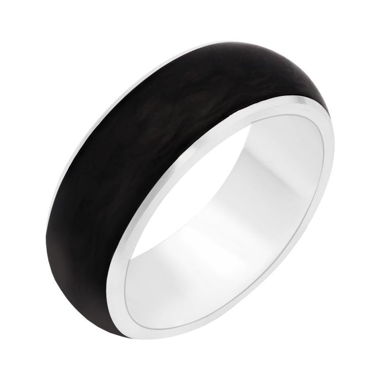 Plochý snubní prsten z karbonu a stříbra Kaidan