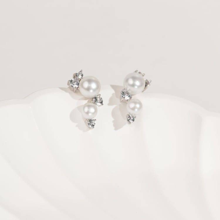 Stříbrné perlové náušnice s bílými topazy Anita 163939