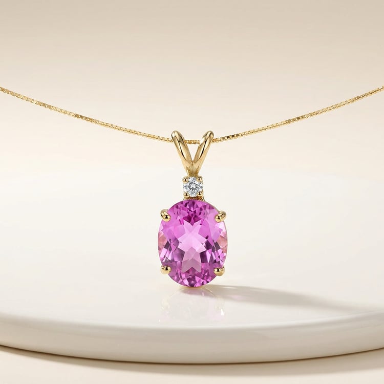 Zlatý přívěsek s růžovým safírem a lab-grown diamantem Rona 169938