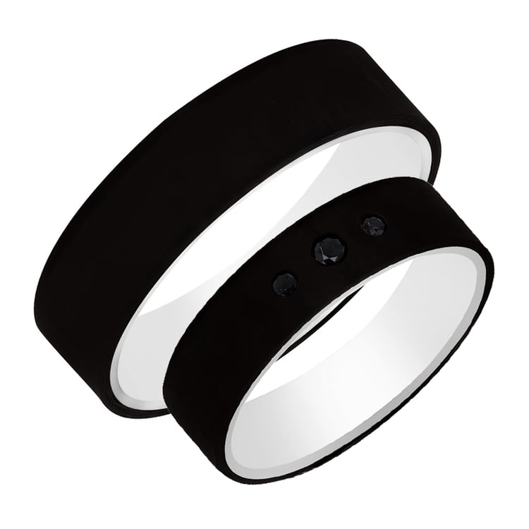 Ploché snubní prsteny z karbonu a zlata s černými diamanty Walker 99204