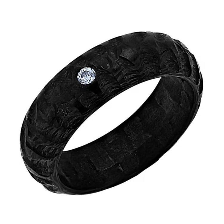 Karbonový prsten s atypickým povrchem a zirkonem Mingus