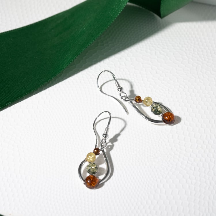 Visací stříbrné náušnice s jantary Keana 130589