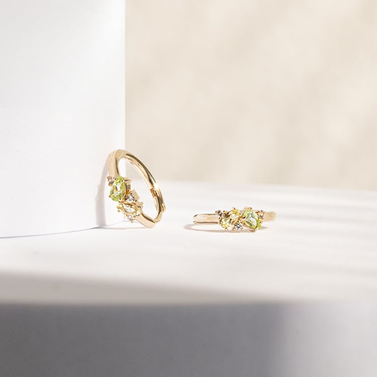 Stříbrné cluster kruhové náušnice s topazy, quartzy a olivíny Limone 142868