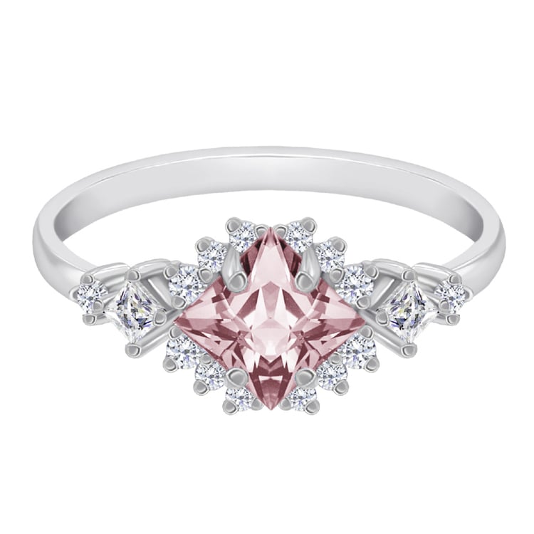 Zlatý zásnubní prsten s morganitem a moissanity