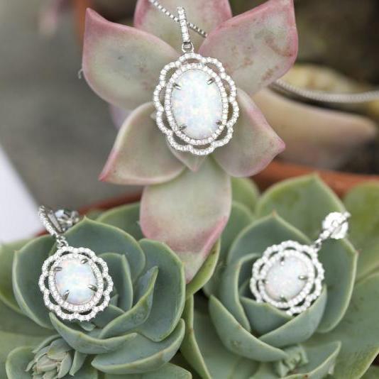 Stříbrný kolekce s vyrobenými opály 14796