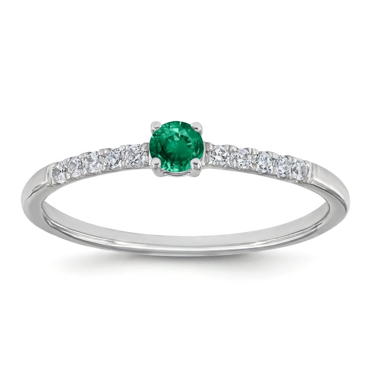Stříbrný prsten se smaragdem a postranními lab-grown diamanty Mikey 169437