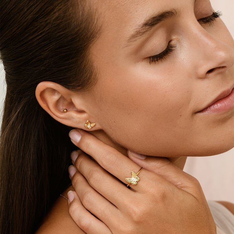 Zlaté náušnice ve tvaru motýla s lab-grown diamanty Anna 161400