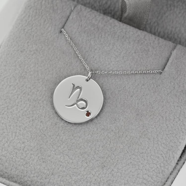 Stříbrný přívěsek se znamením a granátem Kozoroh 103443